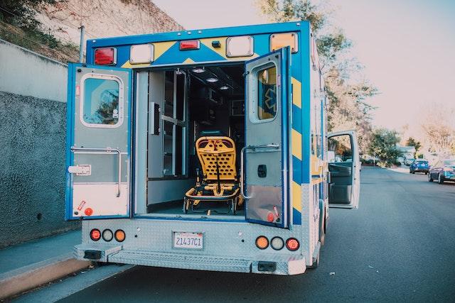 back of an ambulance with doors open